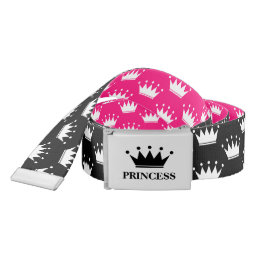 Black and pink reversible belt with princess crown