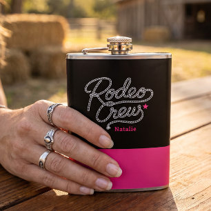 Black and Pink Rodeo Crew Western Bachelorette Flask