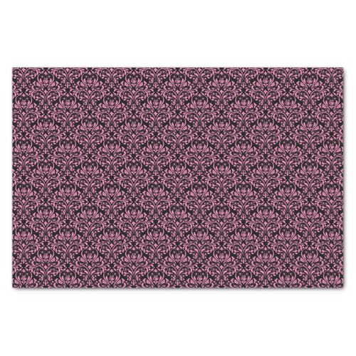 Black and Pink Rose Floral Damask Tissue Paper