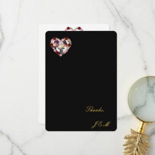 black and pink rose wedding crown thank you card