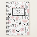 Black and Pink Scandinavian Floral Pattern Planner<br><div class="desc">Write your plans and schedule with this Scandinavian-inspired notebook. It features a black and pink floral pattern. Personalize by adding your name or short phrase. This floral planner will be perfect as a personalized gift. Matching items are available.</div>