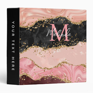 Black and Pink Sequins Agate 3 Ring Binder