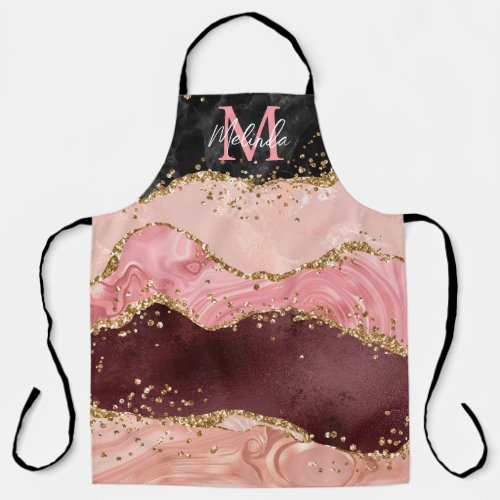 Black and Pink Sequins Agate Apron