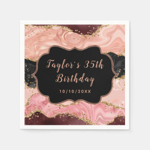 Black and Pink Sequins Agate Birthday Napkins