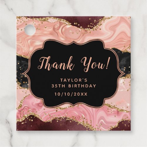 Black and Pink Sequins Agate Birthday Thank You Favor Tags