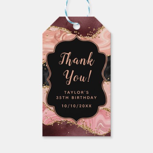 Black and Pink Sequins Agate Birthday Thank You Gift Tags