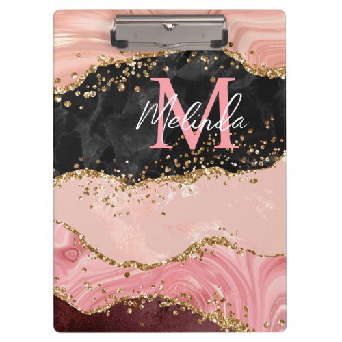 Black and Pink Sequins Agate Clipboard