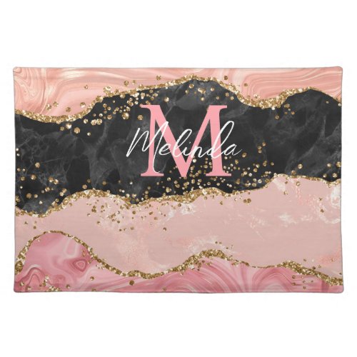 Black and Pink Sequins Agate Cloth Placemat
