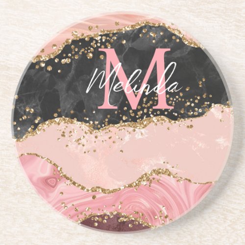 Black and Pink Sequins Agate Coaster