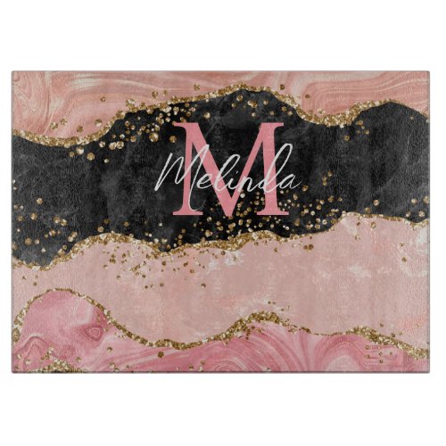 Black and Pink Sequins Agate Cutting Board