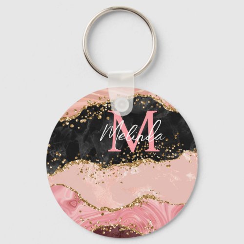 Black and Pink Sequins Agate Keychain