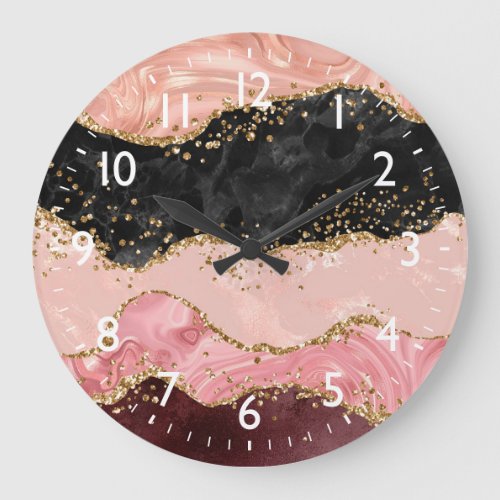 Black and Pink Sequins Agate Large Clock