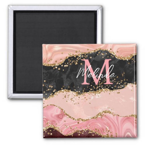 Black and Pink Sequins Agate Magnet