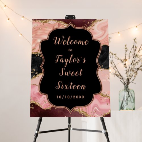 Black and Pink Sequins Agate Sweet Sixteen Welcome Foam Board