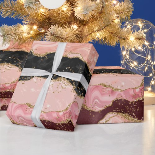 Black and Pink Sequins Agate Wrapping Paper