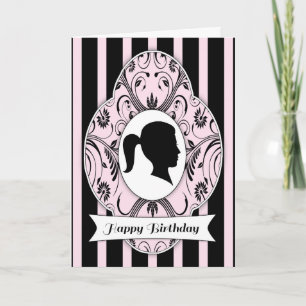 Black and Pink Silhouette Girl's Birthday Card