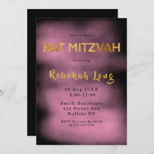 Black and Pink Smoke Bat Mitzvah Invitations