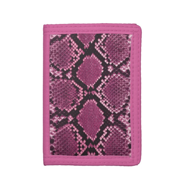 Black and Pink Snakeskin Trifold Wallet (Front Vertical)