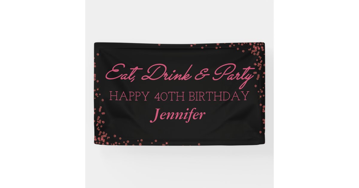 Black and Pink Sparkle Adult Happy Birthday Banner | Zazzle