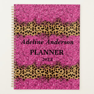 Black and Pink Sparkly Leopard Animal Skin Pattern Planner