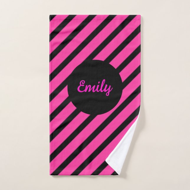 Black and Pink Stripe Monogram Pickleball Towel (Hand Towel)