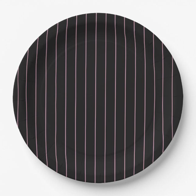 black and pink striped paper plates (Front)