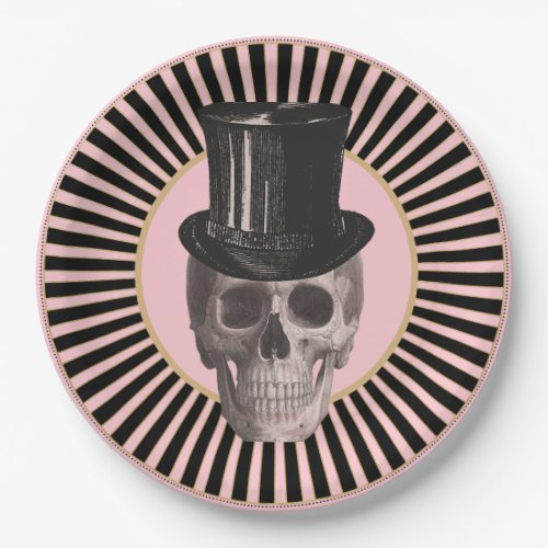 Black and Pink Striped Skull Plate