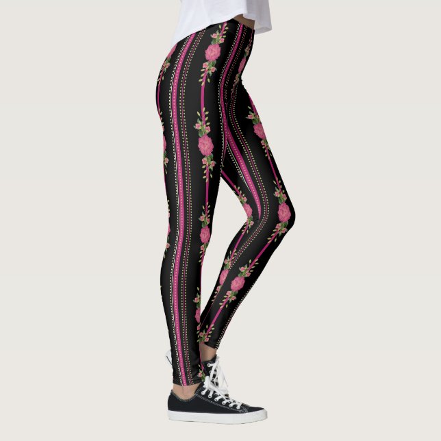 Black and Pink Stripes and Floral Leggings (Right)