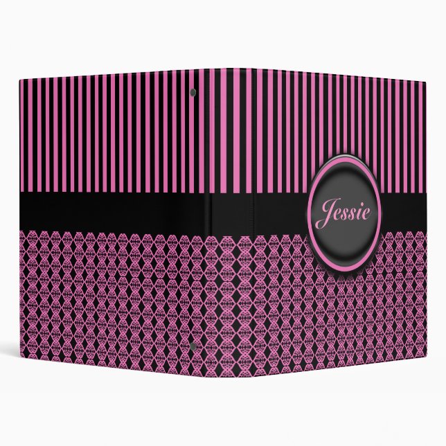 Black and Pink Stripes and  Pattern 3 Ring Binder (Background)