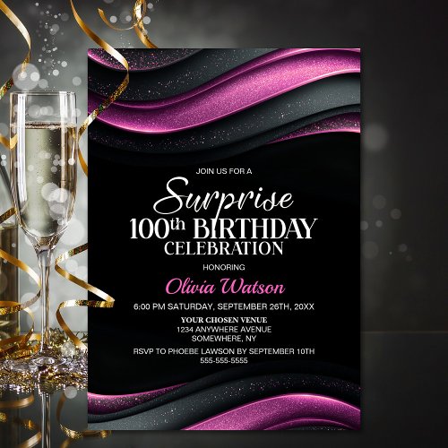 Black and Pink Surprise 100th Birthday