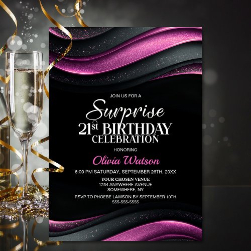 Black and Pink Surprise 21st Birthday Party