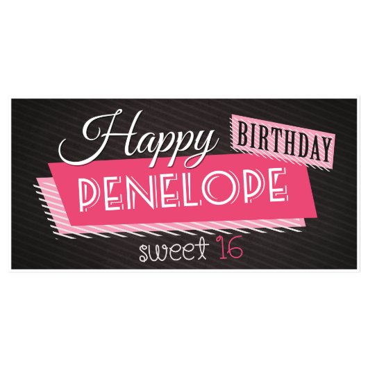 Black and Pink Sweet 16 Sixteen Birthday Banner (Front)