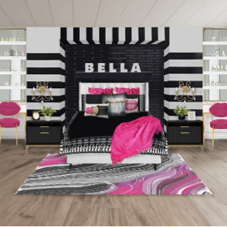 Black and Pink Swirl Rug 8x10