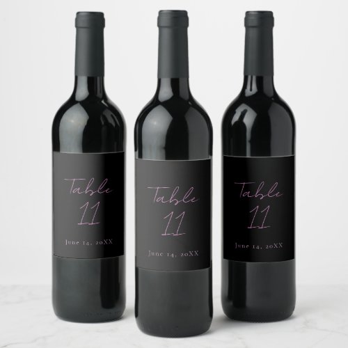 Black and Pink Table Number Wedding Wine Label