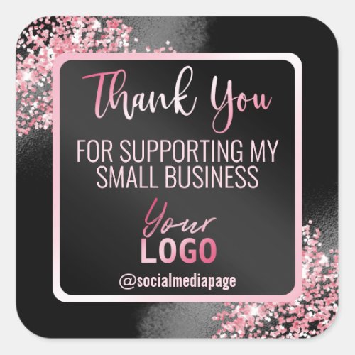 Black And Pink Thank You Business Logo Square Sticker