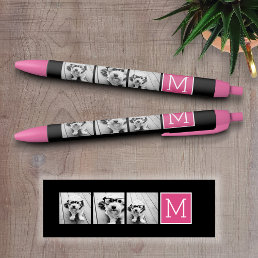 Black and Pink Trendy Photo Collage with Monogram Pen