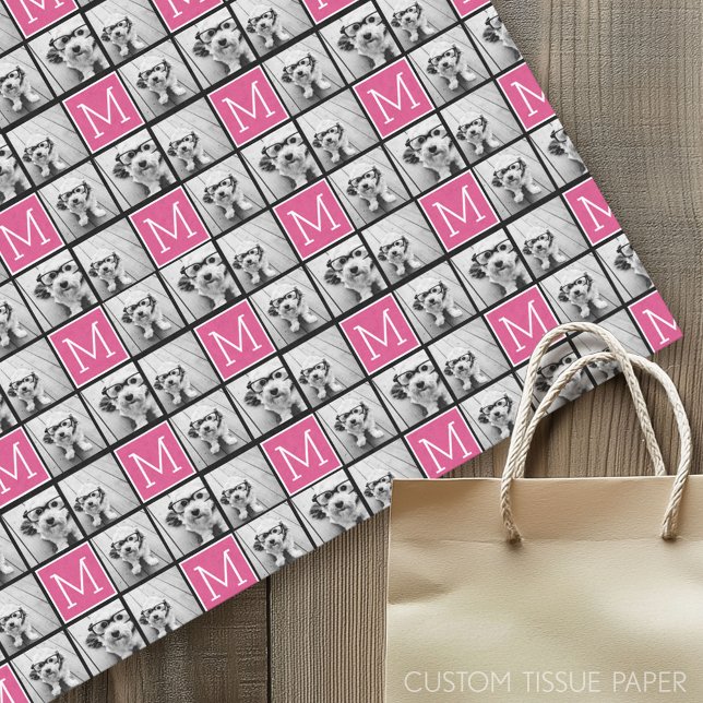 Black and Pink Trendy Photo Collage with Monogram Tissue Paper (Custom Tissue Paper)