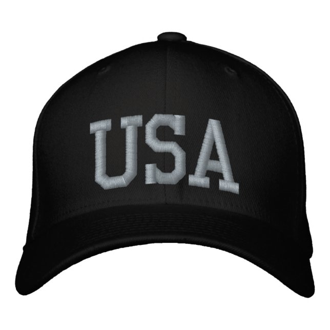 Black And Pink USA Custom Embroidered Baseball Cap (Front)