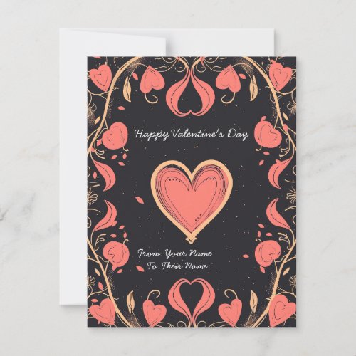 Black and Pink Valentines Day Note Card