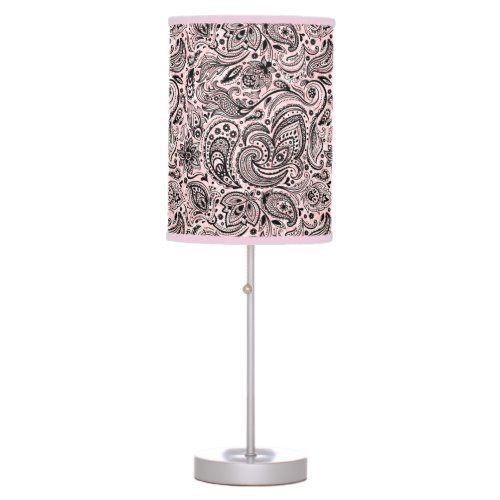 Black And Pink Vintage Floral Paisley Table Lamp