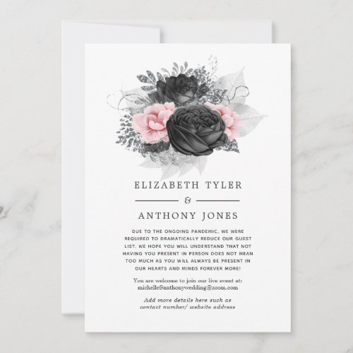 Black and Pink Vintage Roses Reduced Guest List Announcement