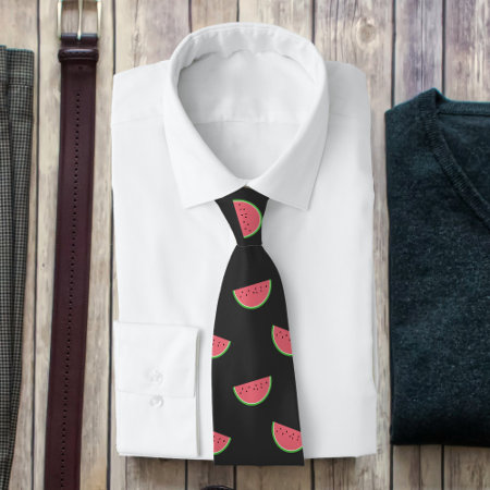 Black And Pink Watermelon Pattern Summer Tie