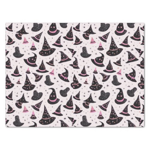 Black and Pink Witchs Hats Stars Pink Halloween Tissue Paper