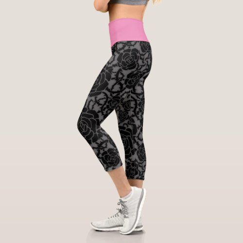 Black And Pink Yoga  Zazzle_Growshop Capri Leggings