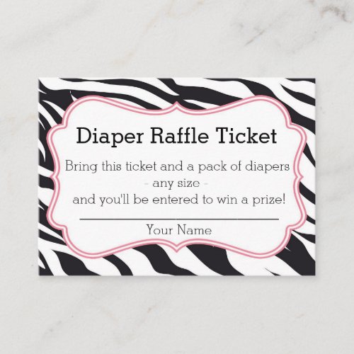 Black and Pink Zebra Diaper Raffle Ticket Business Card Template