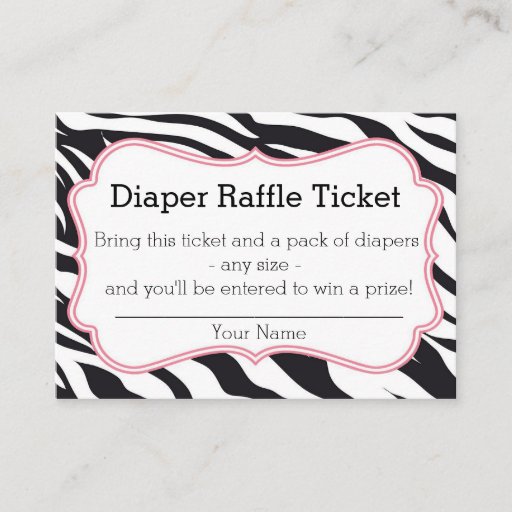 Customizable Black and Pink Zebra Diaper Raffle Ticket Business Card Template