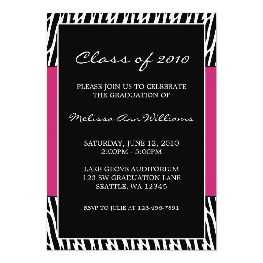 Black and Pink Zebra Graduation Announcement
