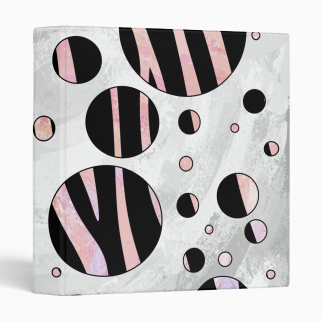 Black and Pink Zebra Polka Dots 3 Ring Binder (Front/Spine)