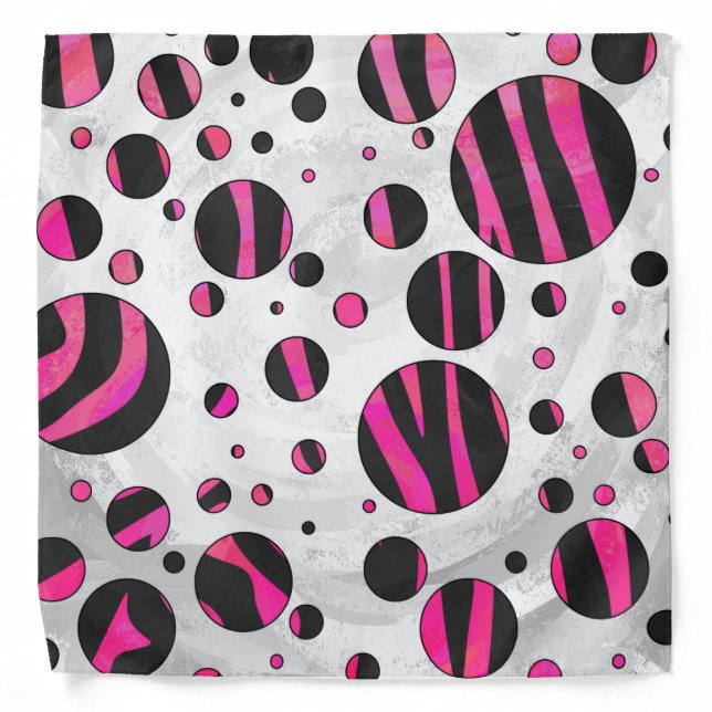 Black and Pink Zebra Polka Dots Bandana (Front)