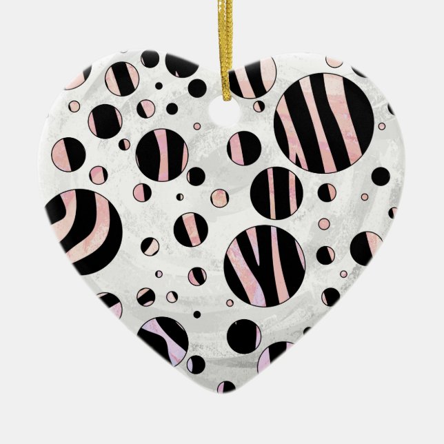 Black and Pink Zebra Polka Dots Ceramic Ornament (Front)